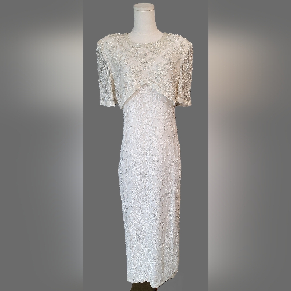 Laurence Kazar Elegant White Lace Dress